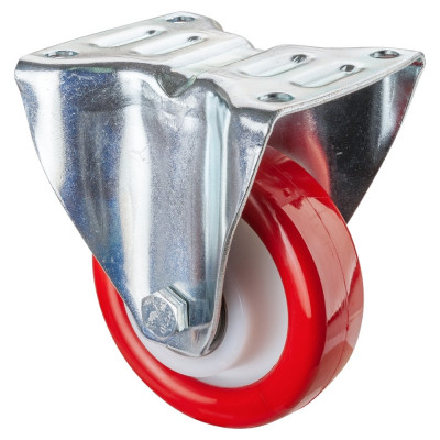 Roulette Manutention Fixe Polyuréthane rouge - Ø125mm 400kg - Fix. Platine