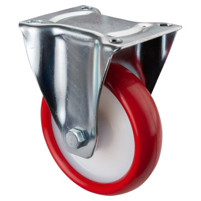Roulette Manutention Fixe Polyuréthane rouge - Ø150mm 240kg - Fix. Platine
