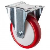 Roulette Manutention Fixe Polyuréthane rouge - Ø160mm 250kg - Fix. Platine