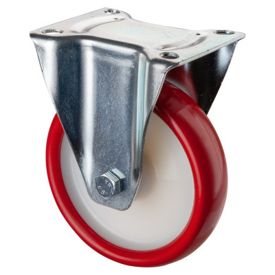 Roulette Manutention Fixe Polyuréthane rouge - Ø160mm 300kg - Fix. Platine