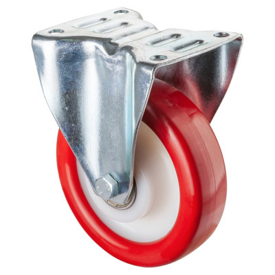 Roulette Manutention Fixe Polyuréthane rouge - Ø160mm 450kg - Fix. Platine