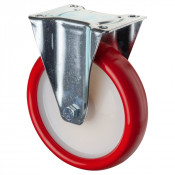 Roulette Manutention Fixe Polyuréthane rouge - Ø200mm 300kg - Fix. Platine