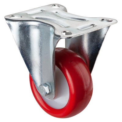 Roulette Manutention Fixe Polyuréthane rouge - Ø80mm 100kg - Fix. Platine