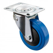 Roulette Manutention Pivotante Caoutchouc élastique bleu - Ø100mm 150kg - Fix. Platine