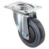 Roulette Manutention Pivotante Caoutchouc élastique gris - Ø100mm 150kg - Fix. Platine