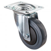 Roulette Manutention Pivotante Caoutchouc élastique gris - Ø100mm 150kg - Fix. Platine