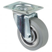 Roulette Manutention Pivotante Caoutchouc élastique gris - Ø100mm 150kg - Fix. Platine