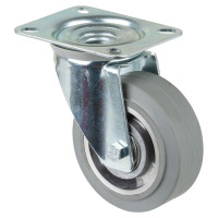 Roulette Manutention Pivotante Caoutchouc élastique gris - Ø100mm 150kg - Fix. Platine