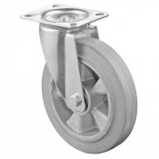Roulette Manutention Pivotante Caoutchouc élastique gris - Ø125mm 150kg - Fix. Platine