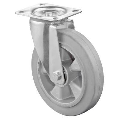 Roulette Manutention Pivotante Caoutchouc élastique gris - Ø125mm 150kg - Fix. Platine