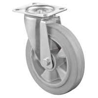 Roulette Manutention Pivotante Caoutchouc élastique gris - Ø125mm 150kg - Fix. Platine