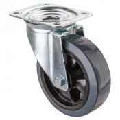 Roulette Manutention Pivotante Caoutchouc élastique gris - Ø160mm 300kg - Fix. Platine