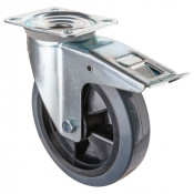 Roulette Manutention Pivotante Caoutchouc élastique gris - Ø200mm 300kg - Fix. Platine