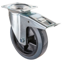 Roulette Manutention Pivotante Caoutchouc élastique gris - Ø200mm 300kg - Fix. Platine Roulette Manutention Pivotante Caoutchouc élastique gris - Ø200mm 300kg - Fix. Platine