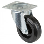 Roulette Manutention Pivotante Caoutchouc élastique noir - Ø100mm 140kg - Fix. Platine