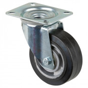 Roulette Manutention Pivotante Caoutchouc élastique noir - Ø100mm 150kg - Fix. Platine