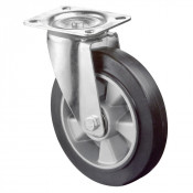 Roulette Manutention Pivotante Caoutchouc élastique noir - Ø125mm 150kg - Fix. Platine
