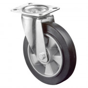 Roulette Manutention Pivotante Caoutchouc élastique noir - Ø125mm 150kg - Fix. Platine