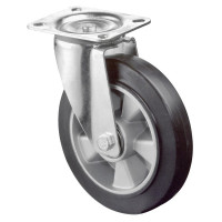 Roulette Manutention Pivotante Caoutchouc élastique noir - Ø125mm 150kg - Fix. Platine Roulette Manutention Pivotante Caoutchouc élastique noir - Ø125mm 150kg - Fix. Platine