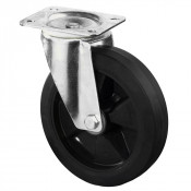 Roulette Manutention Pivotante Caoutchouc élastique noir - Ø125mm 200kg - Fix. Platine