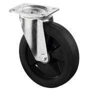 Roulette Manutention Pivotante Caoutchouc élastique noir - Ø125mm 200kg - Fix. Platine