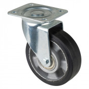 Roulette Manutention Pivotante Caoutchouc élastique noir - Ø125mm 200kg - Fix. Platine