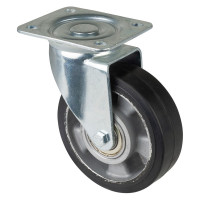Roulette Manutention Pivotante Caoutchouc élastique noir - Ø125mm 200kg - Fix. Platine Roulette Manutention Pivotante Caoutchouc élastique noir - Ø125mm 200kg - Fix. Platine