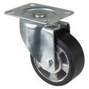 Roulette Manutention Pivotante Caoutchouc élastique noir - Ø125mm 220kg - Fix. Platine