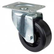 Roulette Manutention Pivotante Caoutchouc élastique noir - Ø125mm 300kg - Fix. Platine