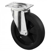 Roulette Manutention Pivotante Caoutchouc élastique noir - Ø160mm 300kg - Fix. Platine