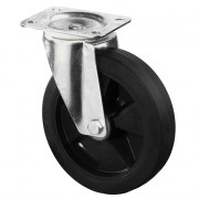 Roulette Manutention Pivotante Caoutchouc élastique noir - Ø160mm 300kg - Fix. Platine