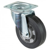 Roulette Manutention Pivotante Caoutchouc élastique noir - Ø160mm 300kg - Fix. Platine