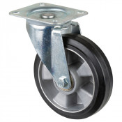 Roulette Manutention Pivotante Caoutchouc élastique noir - Ø180mm 300kg - Fix. Platine