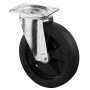 Roulette Manutention Pivotante Caoutchouc élastique noir - Ø200mm 300kg - Fix. Platine