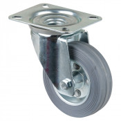 Roulette Manutention Pivotante Caoutchouc gris - Ø100mm 70kg - Fix. Platine