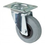 Roulette Manutention Pivotante Caoutchouc gris - Ø100mm 70kg - Fix. Platine