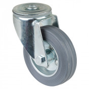 Roulette Manutention Pivotante Caoutchouc gris - Ø100mm 70kg - Fix. Trou central