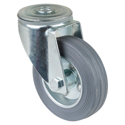 Roulette Manutention Pivotante Caoutchouc gris - Ø100mm 70kg - Fix. Trou central