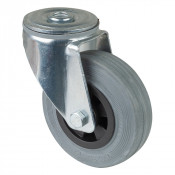 Roulette Manutention Pivotante Caoutchouc gris - Ø100mm 70kg - Fix. Trou central