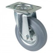 Roulette Manutention Pivotante Caoutchouc gris - Ø125mm 100kg - Fix. Platine