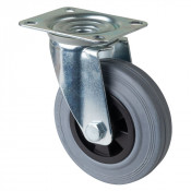 Roulette Manutention Pivotante Caoutchouc gris - Ø125mm 100kg - Fix. Platine