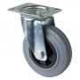 Roulette Manutention Pivotante Caoutchouc gris - Ø125mm 100kg - Fix. Platine