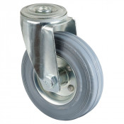Roulette Manutention Pivotante Caoutchouc gris - Ø125mm 100kg - Fix. Trou central