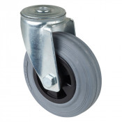 Roulette Manutention Pivotante Caoutchouc gris - Ø125mm 100kg - Fix. Trou central
