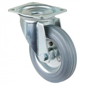 Roulette Manutention Pivotante Caoutchouc gris - Ø160mm 135kg - Fix. Platine