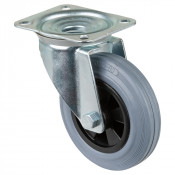 Roulette Manutention Pivotante Caoutchouc gris - Ø160mm 135kg - Fix. Platine