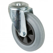 Roulette Manutention Pivotante Caoutchouc gris - Ø160mm 150kg - Fix. Trou central