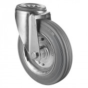 Roulette Manutention Pivotante Caoutchouc gris - Ø160mm 160kg - Fix. Trou central