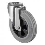 Roulette Manutention Pivotante Caoutchouc gris - Ø200mm 200kg - Fix. Trou central