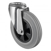 Roulette Manutention Pivotante Caoutchouc gris - Ø200mm 200kg - Fix. Trou central
